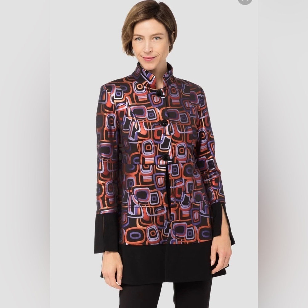 JOSEPH RIBKOFF Sz 16 (estimated) Geometric Patterned Blazer Jacket Sheen